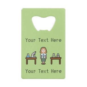 Pixel Custom Vrouw Scientist Kredietkaart Flessenopener