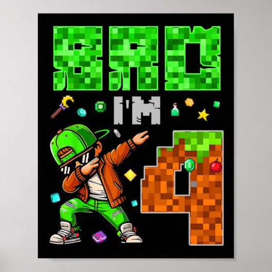 Pixel Dab Gamer Style Birthday Gift For Boys 4  Poster (Voorkant)