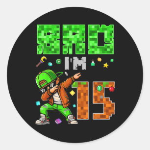 Pixel Dab Gamer Style Verjaardagscadeau voor jonge Ronde Sticker