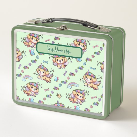 Pixel De Puppicorn Lunchbox Groen (Voorkant)