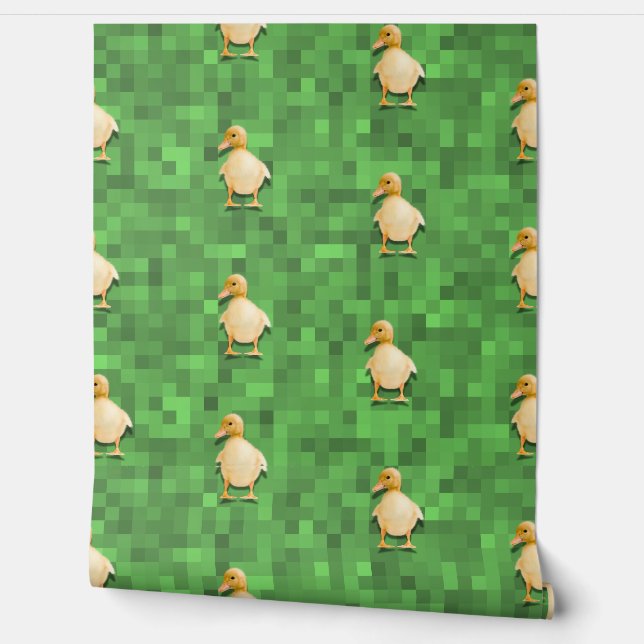 Pixel Duck Patroon – Groen Retro Achtergrond Ontwe Behang (Afrollen)