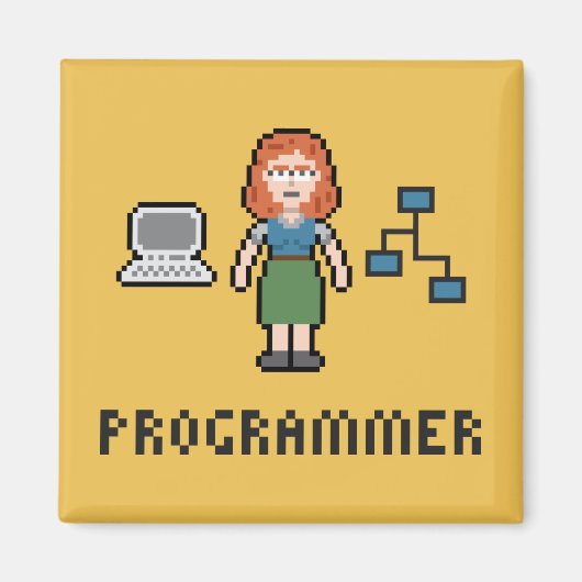 Pixel Femme Programmeur Magnet (Devant)