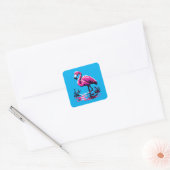 Pixel Flamingo - Levendige Retro Art Tropical Bird Vierkante Sticker (Envelop)