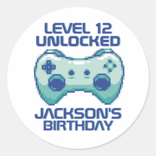 Pixel Gamer Level Unlocked Gaming Boy Birthday Ronde Sticker