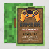 Pixel Gamer Niveau vers Anniversaire Invitation (Devant / Derrière)