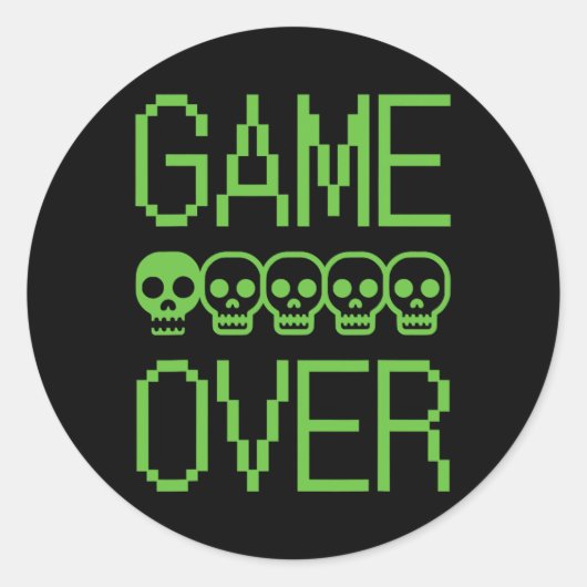 Pixel Gamer Skull Game Over Retro Video Game Arcad Ronde Sticker (Voorkant)