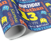 Pixel gaming alien 13e verjaardag, continu cadeaupapier (Rol Hoek)