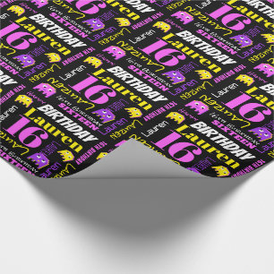 Pixel gaming alien 16e verjaardag aangepaste meisj cadeaupapier