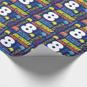 Pixel gaming alien 8ste verjaardag cadeaupapier