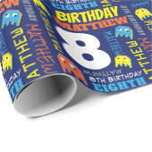 Pixel gaming buitenaards 8e verjaardag heldere cus cadeaupapier (Rol Hoek)