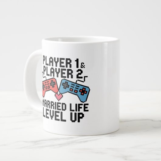 Pixel Gaming Couple Level Up Design Extra Grote Beker (Voorkant links)
