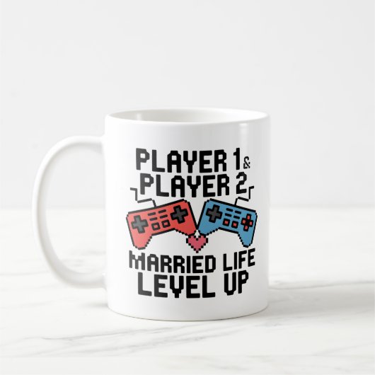 Pixel Gaming Couple Level Up Design Koffiemok (Links)