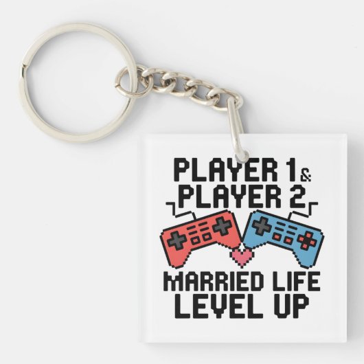 Pixel Gaming Couple Level Up Design Sleutelhanger (voorkant)