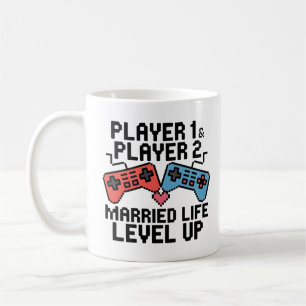 Pixel-gamingstel Level Up-ontwerp Koffiemok