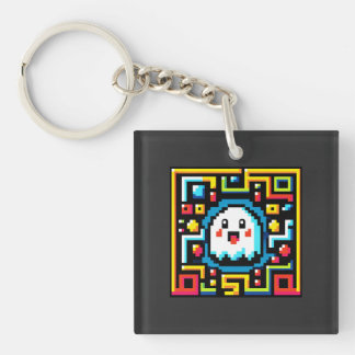 Pixel Ghost Maze - Retro Arcade-geïnspireerde gami Sleutelhanger