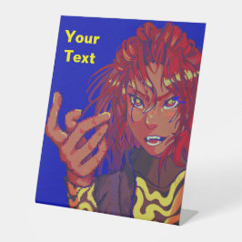 Pixel girl changing, pixelart reclamebord met voetstuk