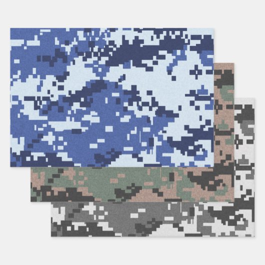 Pixel Green Grey Blue Camouflage Inpakpapier Vel (Set)