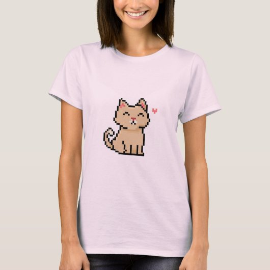 Pixel-grijs-kat-zit-dier-huisdier-met-hart T-shirt (Voorkant)