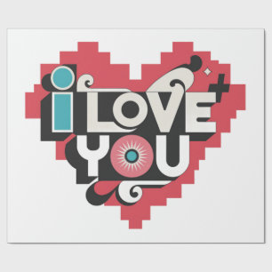 Pixel Hart Ik Hou Van Jou Retro Typografie Cadeaupapier