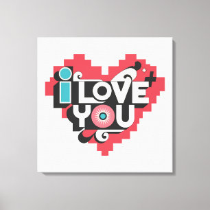 Pixel Hart Ik Hou Van Jou Retro Typografie Canvas Afdruk