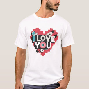 Pixel Hart Ik Hou Van Jou Retro Typografie T-shirt