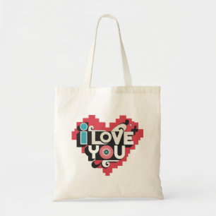 Pixel Hart Ik Hou Van Jou Retro Typografie Tote Bag