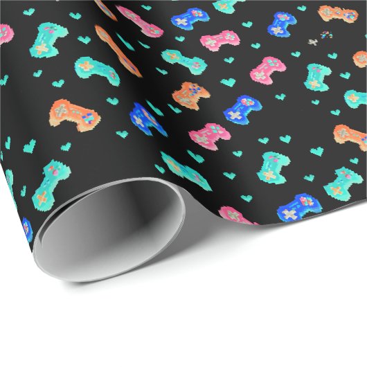 Pixel Hearts & Controllers inpakpapier - Omkeren (Rol Hoek)