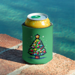 Pixel kerstboom - Retro feestelijke vakantie Blikjeskoeler