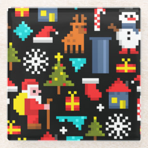 Pixel Kerstmis Glazen Onderzetter