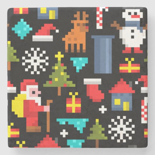 Pixel Kerstmis Stenen Onderzetter (Voorkant)