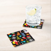 Pixel Kerstmis Vierkante Kartonnen Onderzetter (Insitu)