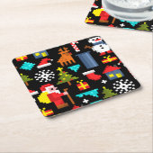Pixel Kerstmis Vierkante Kartonnen Onderzetter (Schuin)