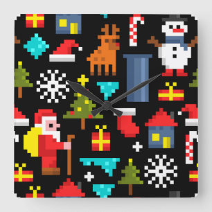 Pixel Kerstmis Vierkante Klok