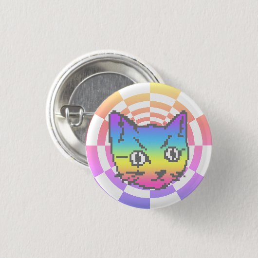 PIXEL KITTY CAT PSYCHEDELISCHE REGENBOOG BUTTON (Voorkant /achterkant)