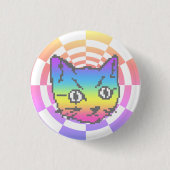 PIXEL KITTY CAT PSYCHEDELISCHE REGENBOOG BUTTON (Voorkant)