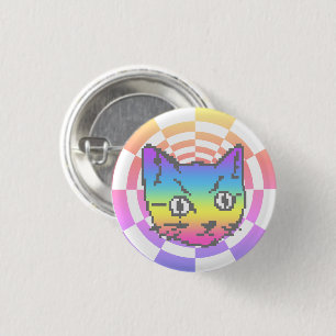 PIXEL KITTY CAT PSYCHEDELISCHE REGENBOOG BUTTON