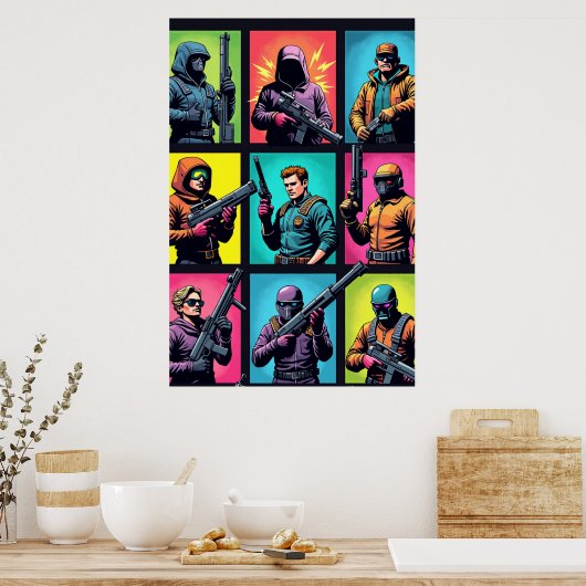 Pixel Legends Pop Art Poster – Comic Grid (Cuisine)