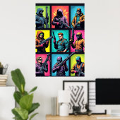 Pixel Legends Pop Art Poster – Comic Grid (Bureau à domicile)
