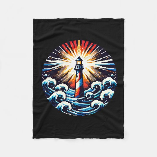 Pixel Lighthouse - Ocean Waves & Coastal Beacon Fleece Deken (Voorkant)