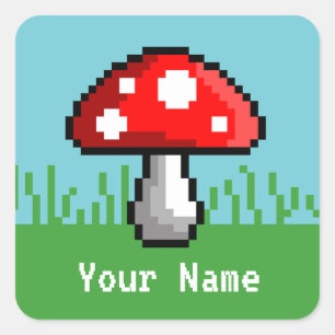 Pixel Mushroom Meadow Naam Stickers