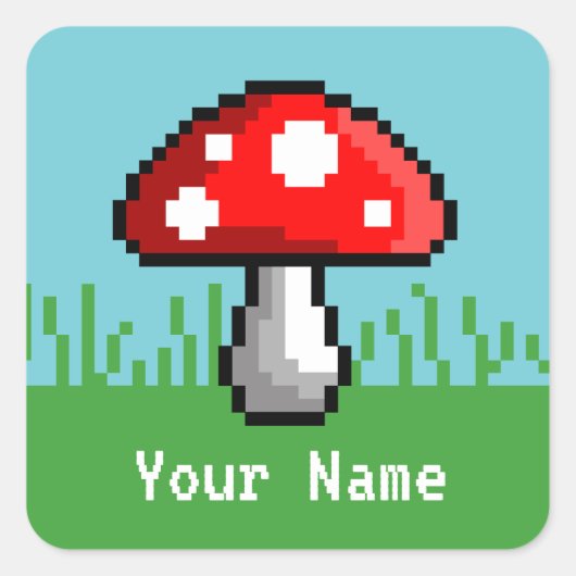 Pixel Mushroom Meadow Naam Stickers (Voorkant)