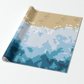 Pixel Oceaan Golven en Kust Patroon Cadeaupapier