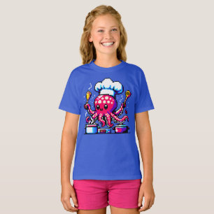 Pixel Octopus Chef Grappig Koken & Vis en zeevruch T-shirt