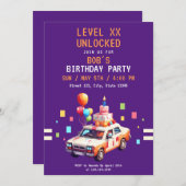 Pixel Paarse & Oranje Auto Gaming Verjaardag Kaart (Voorkant / Achterkant)