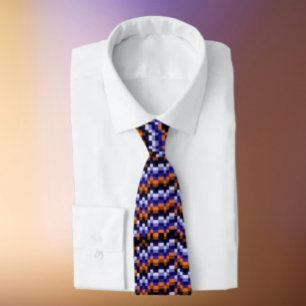 Pixel Pattern Necktie – Retro Blues & Earth Tones Stropdas