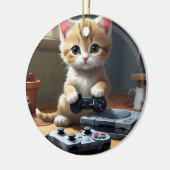 Pixel Paws: het gamer kitten in actie Keramisch Ornament (Links)