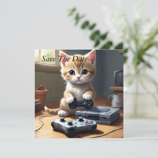 Pixel Paws: het gamer kitten in actie Save The Date (Staand voorkant)