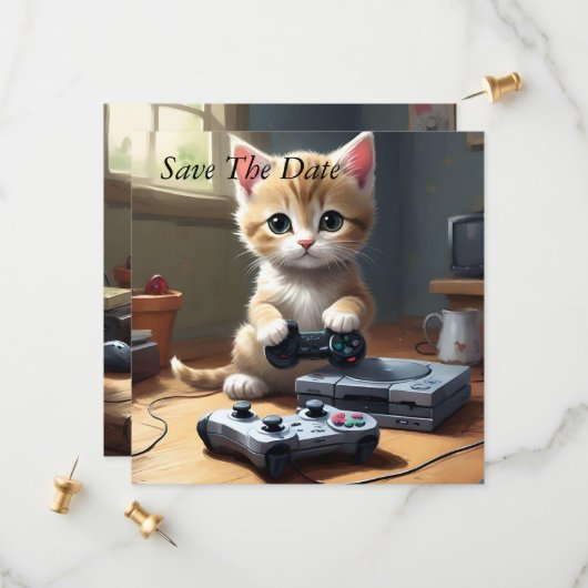 Pixel Paws: het gamer kitten in actie Save The Date (Voorkant / Achterkant in situ)