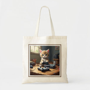 Pixel Paws: het gamer kitten in actie Tote Bag