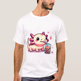 Pixel-Perfect Axolotl Sipping Boba T-shirt